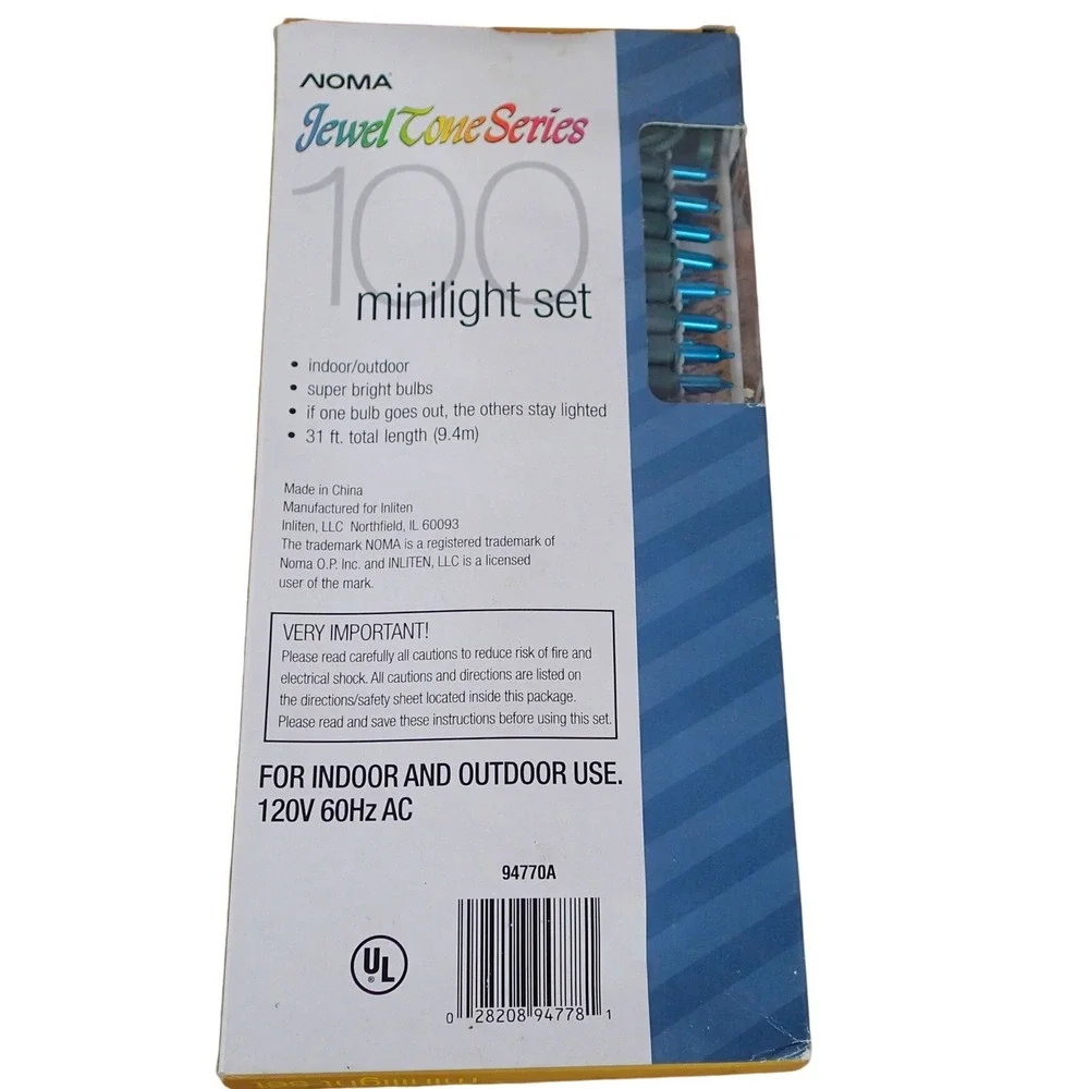 NOMA Jewel Tone 100 String Mini Lights TURQUOISE 31ft NOS New Vintage Christmas